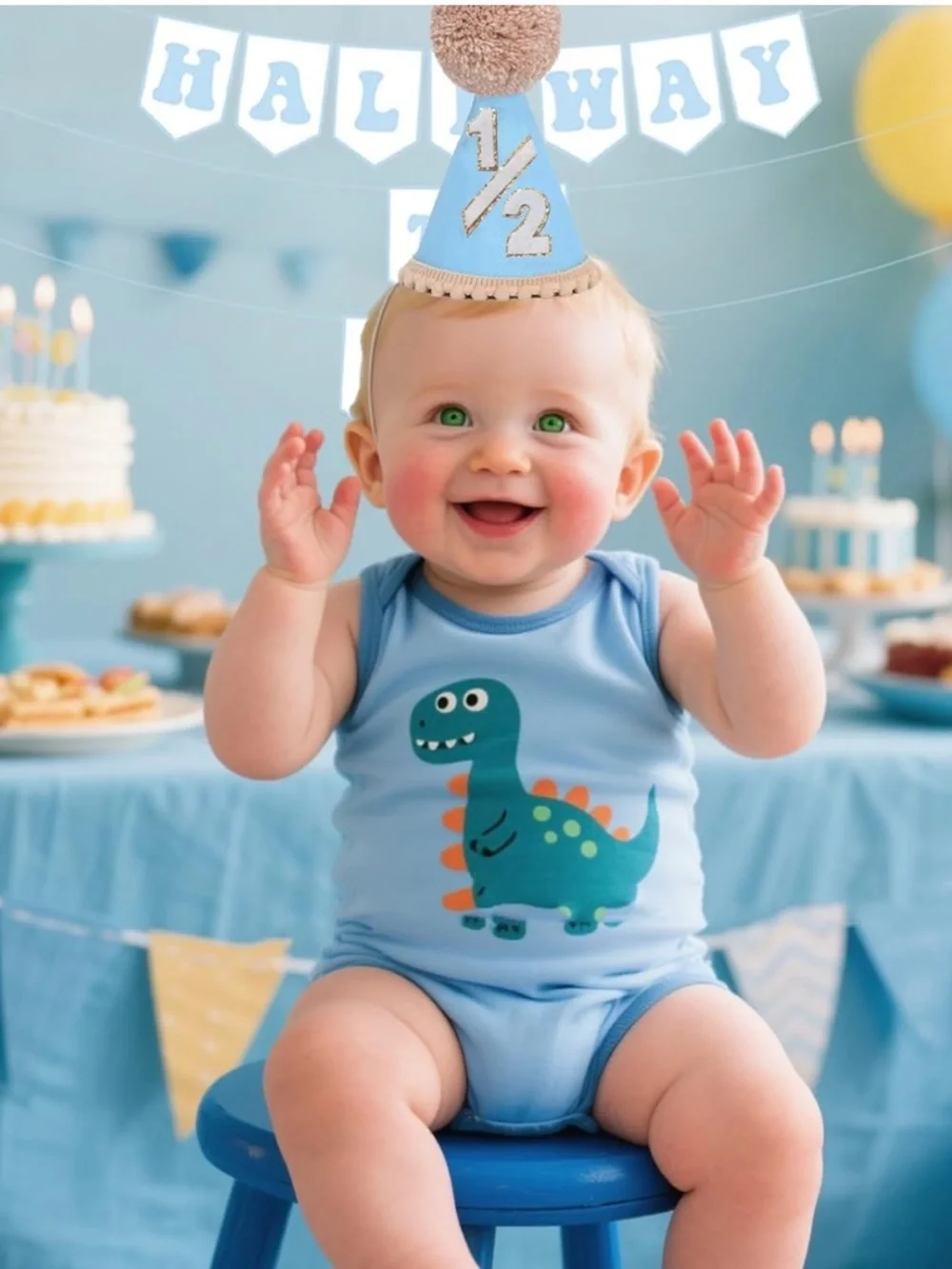 NOT FOR SALE - Blue Half Birthday Decorations Boy 1/2 Hat Banner Halfway to One